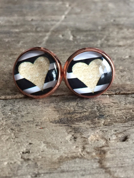 Cabochon de verre modèle coeur en or gold heart stud Comme un ange