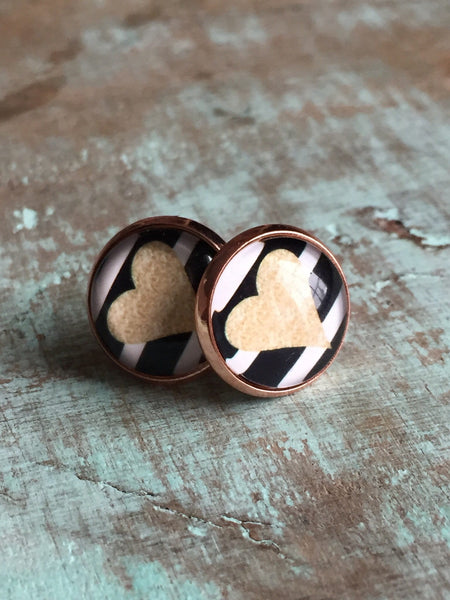 Cabochon de verre modèle coeur en or gold heart stud Comme un ange