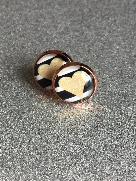 Cabochon de verre modèle coeur en or gold heart stud Comme un ange