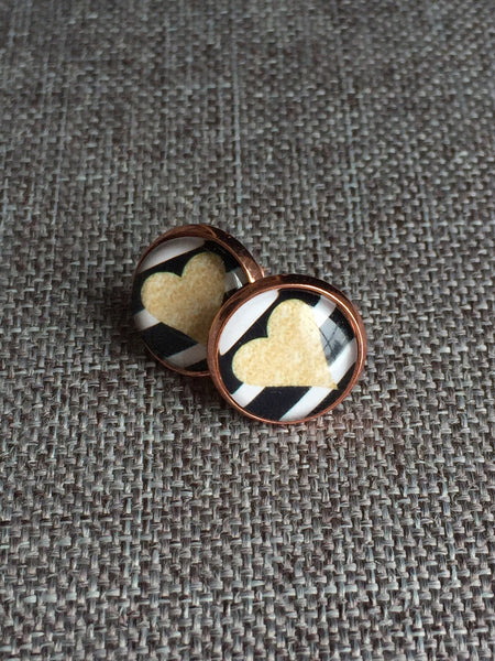 Cabochon de verre modèle coeur en or gold heart stud Comme un ange