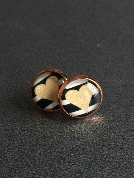 Cabochon de verre modèle coeur en or gold heart stud Comme un ange
