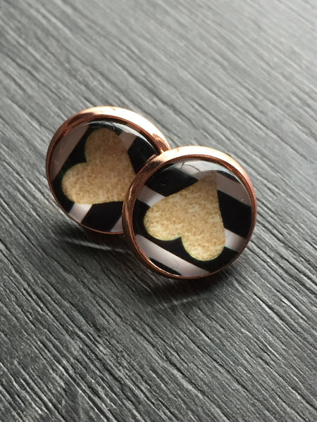 Cabochon de verre modèle coeur en or gold heart stud Comme un ange