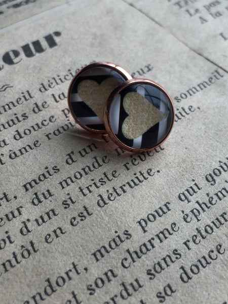 Cabochon de verre modèle coeur en or gold heart stud Comme un ange