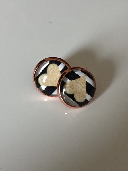Cabochon de verre modèle coeur en or gold heart stud Comme un ange