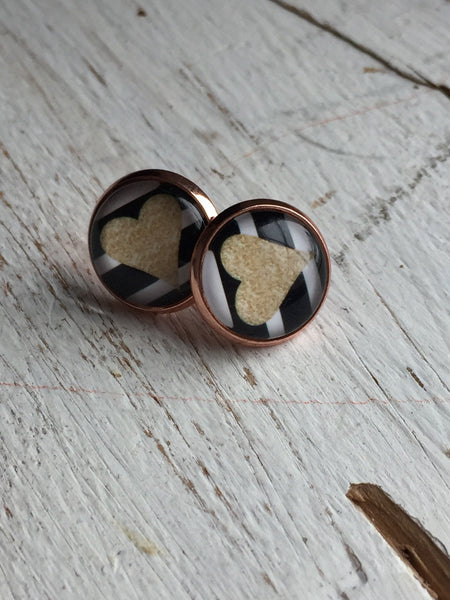 Cabochon de verre modèle coeur en or gold heart stud Comme un ange