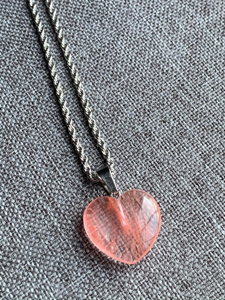 Collier argent breloque coeur rose transparent Comme un ange