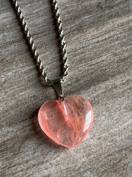 Collier argent breloque coeur rose transparent Comme un ange