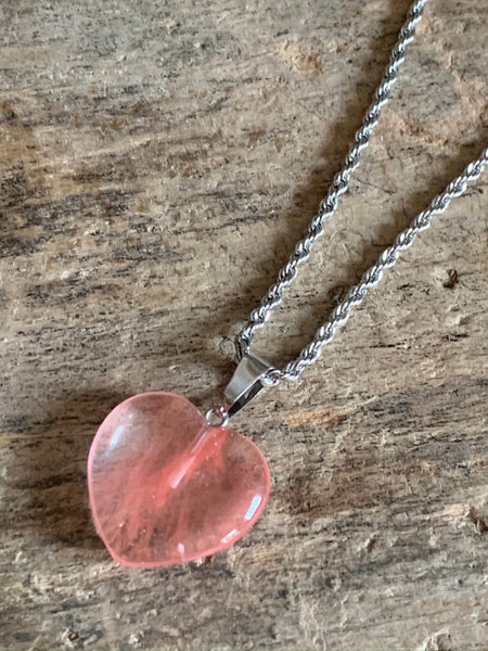 Collier argent breloque coeur rose transparent Comme un ange