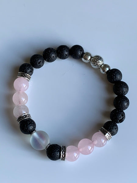 Bracelet pierre  et pierre de lave noir bijoux diffuseur aromathérapie Comme un ange