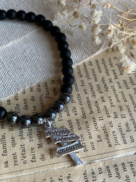 Bracelet silicone noir stainless et ton or Comme un ange