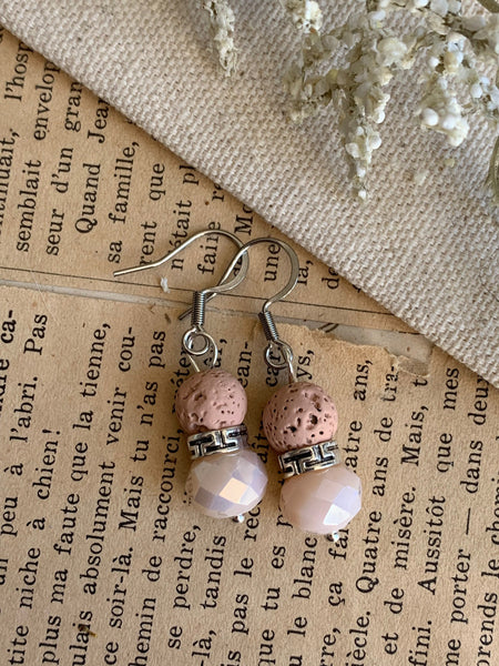 Boucles d’oreilles perle pierre de lave grise bijoux diffuseur aromathérapie chic Comme un ange