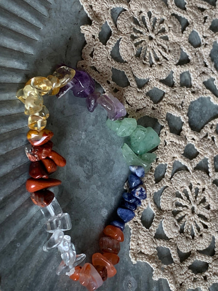 Bracelet élastique pierres arc-en-ciel chackras protection quartz Comme un ange
