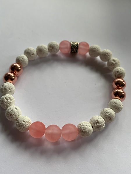 Bracelet élastique billes de pierre de lave blanche bijoux diffuseur aromathérapie pierre de quartz cerise et alliage de métaux rose gold Comme un ange
