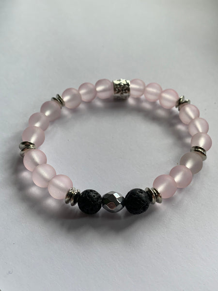 Bracelet élastique billes de quartz rose bille de pierre de lave noir bijoux diffuseur aromathérapie alliage de métaux argent Comme un ange