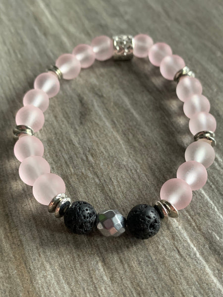 Bracelet élastique billes de quartz rose bille de pierre de lave noir bijoux diffuseur aromathérapie alliage de métaux argent Comme un ange