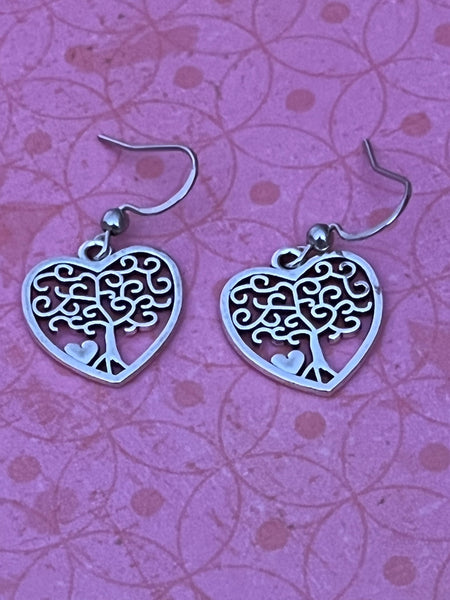 Boucles oreilles coeur arbre de vie couleur argent Comme un ange
