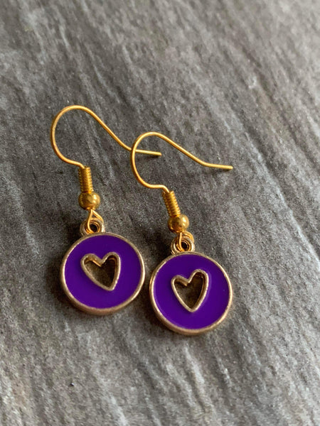 Boucles d’oreilles violettes coeur doré Comme un ange