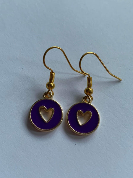 Boucles d’oreilles violettes coeur doré Comme un ange