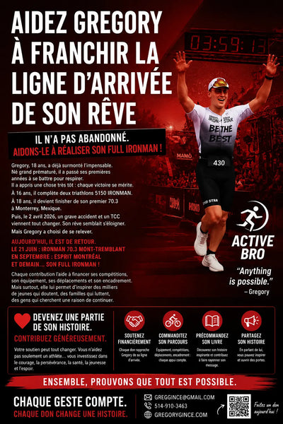 SPONSORISEZ GREGORY GINCE ENSEMBLE, PROUVONS QUE TOUT EST POSSIBLE  REALISER UN IRONMAN 70.3 À 18 ANS MERCI POUR VOS DONS OU COMMANDITES Comme un ange