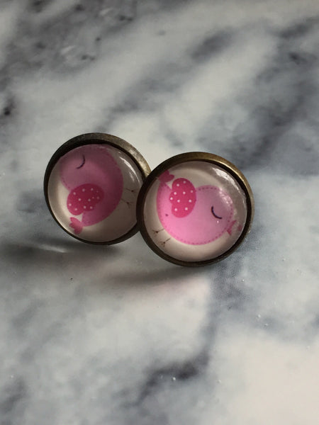 Boucles d’oreilles oiseau rose earrings pink bird stud Comme un ange