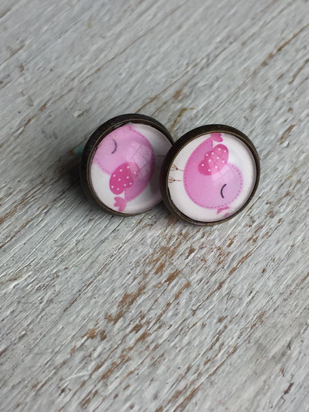 Boucles d’oreilles oiseau rose earrings pink bird stud Comme un ange