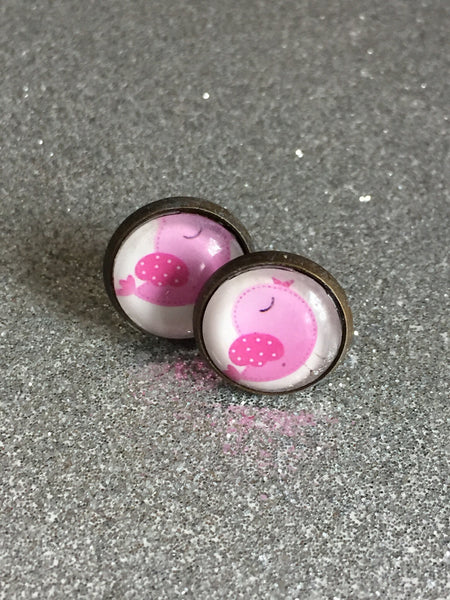 Boucles d’oreilles oiseau rose earrings pink bird stud Comme un ange