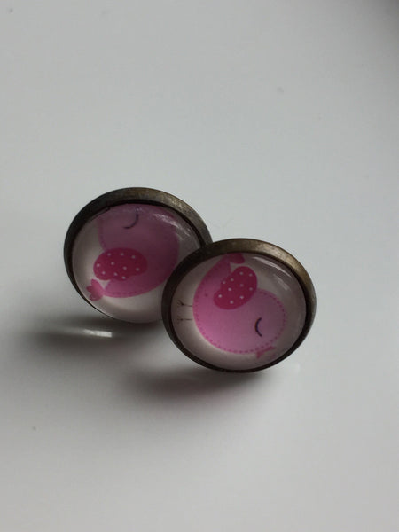 Boucles d’oreilles oiseau rose earrings pink bird stud Comme un ange