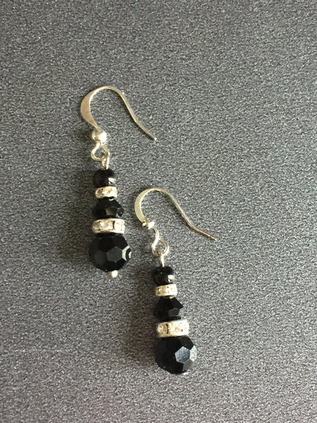 longues  boucles d’oreilles de cristal noir idéal et rhinestone brillant Comme un ange