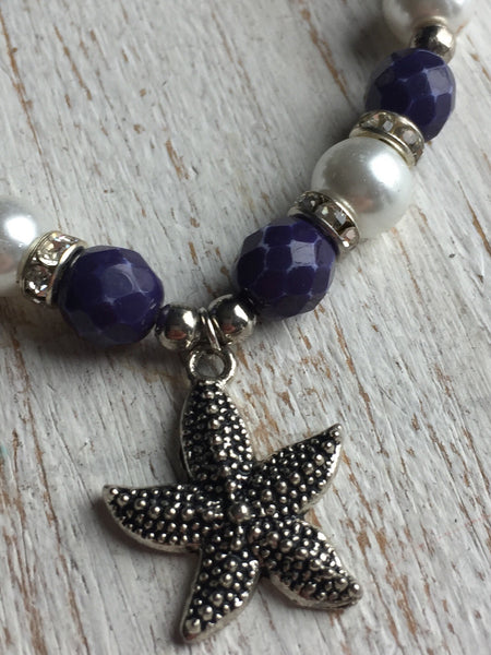 Bracelet bleu marine et blanc bord de mer breloque étoile star sea bracelet navy and white Comme un ange