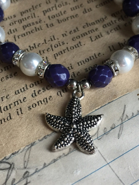 Bracelet bleu marine et blanc bord de mer breloque étoile star sea bracelet navy and white Comme un ange