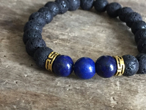 Bracelet pierre de lave pierre  marine black lava beads bracelet navy beads