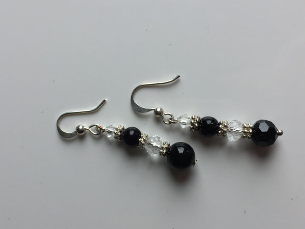 Boucles d’oreilles longues cristal et perles noirs black long Earrings Comme un ange