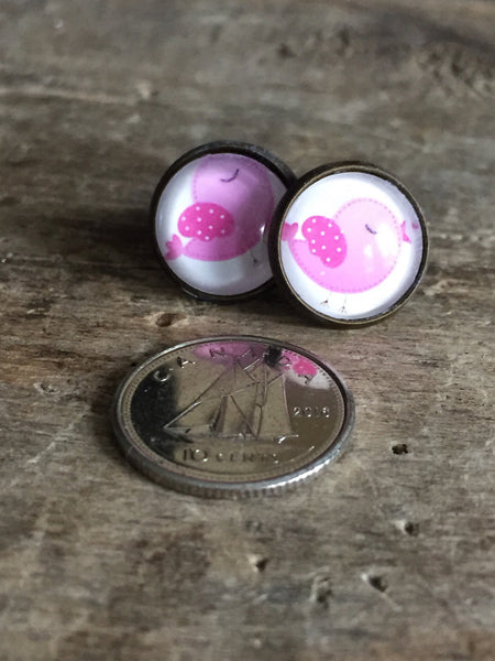 Boucles d’oreilles oiseau rose earrings pink bird stud Comme un ange