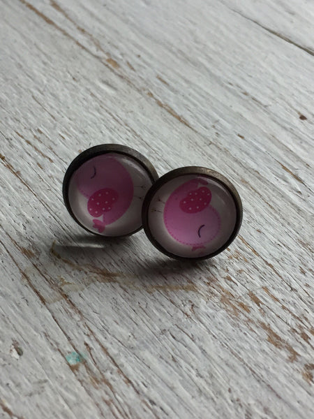 Boucles d’oreilles oiseau rose earrings pink bird stud Comme un ange
