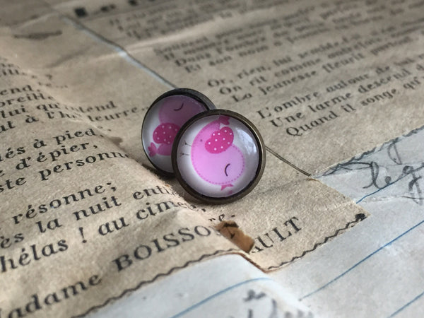 Boucles d’oreilles oiseau rose earrings pink bird stud Comme un ange