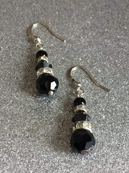 longues  boucles d’oreilles de cristal noir idéal et rhinestone brillant Comme un ange