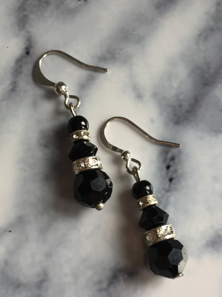 longues  boucles d’oreilles de cristal noir idéal et rhinestone brillant Comme un ange