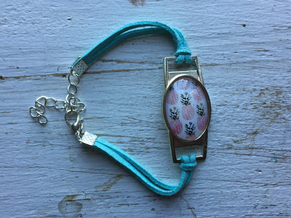 Bracelet ananas corde suedine aqua pineapple turquoise bracelet Comme un ange