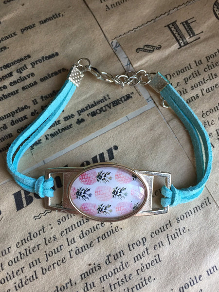 Bracelet ananas corde suedine aqua pineapple turquoise bracelet Comme un ange