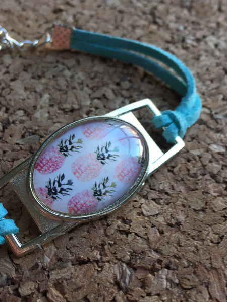 Bracelet ananas corde suedine aqua pineapple turquoise bracelet Comme un ange