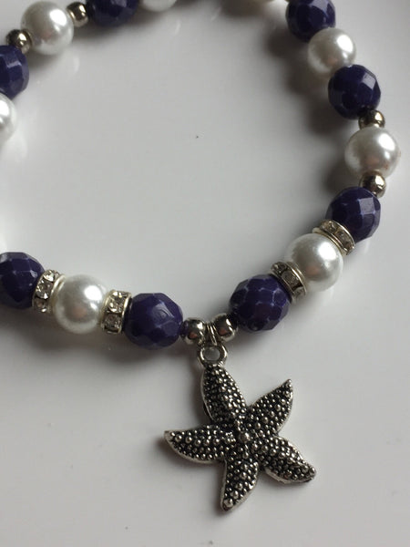 Bracelet bleu marine et blanc bord de mer breloque étoile star sea bracelet navy and white Comme un ange