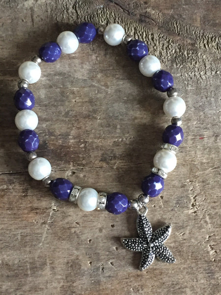 Bracelet bleu marine et blanc bord de mer breloque étoile star sea bracelet navy and white Comme un ange