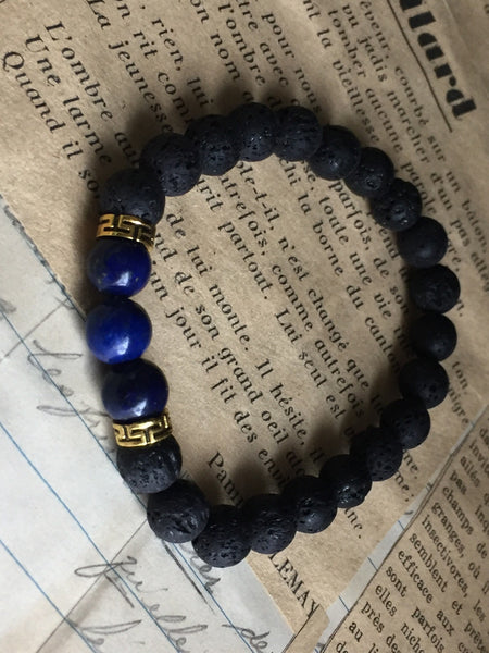 Bracelet pierre de lave pierre  marine black lava beads bracelet navy beads