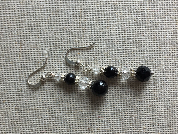 Boucles d’oreilles longues cristal et perles noirs black long Earrings Comme un ange