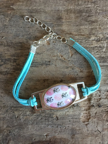 Bracelet ananas corde suedine aqua pineapple turquoise bracelet Comme un ange