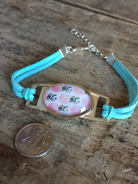 Bracelet ananas corde suedine aqua pineapple turquoise bracelet Comme un ange