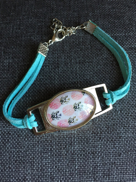Bracelet ananas corde suedine aqua pineapple turquoise bracelet Comme un ange