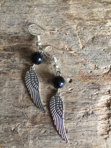 Boucles d’oreilles ailes d’ange perle noire Wing Angel