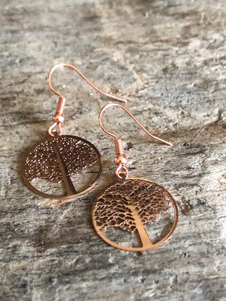 Boucles d’oreilles arbre de vie rose gold Comme un ange