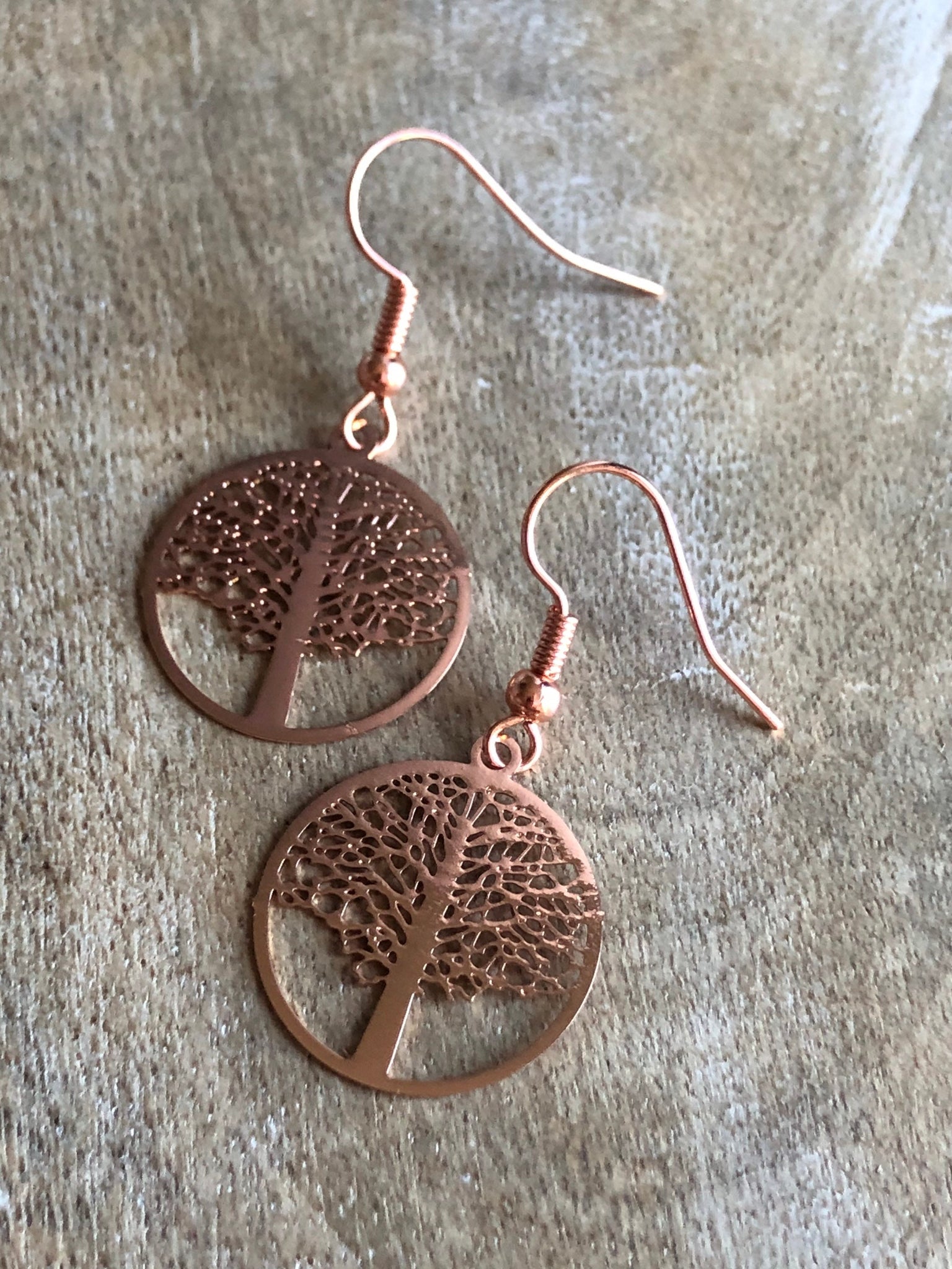 Boucles d’oreilles arbre de vie rose gold Comme un ange